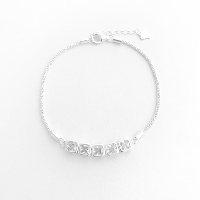 Pulseira Pipoca com Zircônias Quadradas – 17cm 