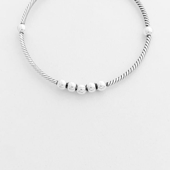 Pulseira Rígida com Bolinhas e Aro Trabalhado