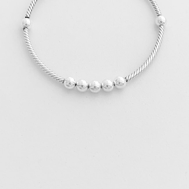 Pulseira Rígida de Aro Torcido e Bolinhas