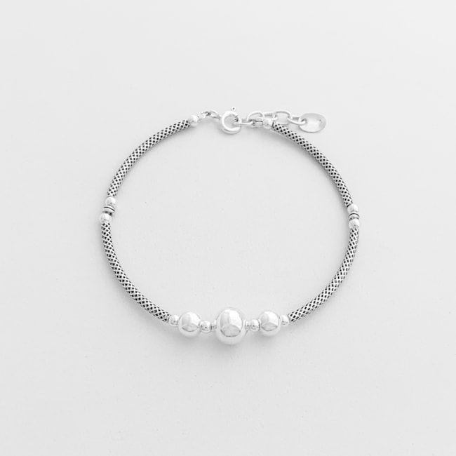 Pulseira Rígida Trabalhada com Bolinhas Alternadas
