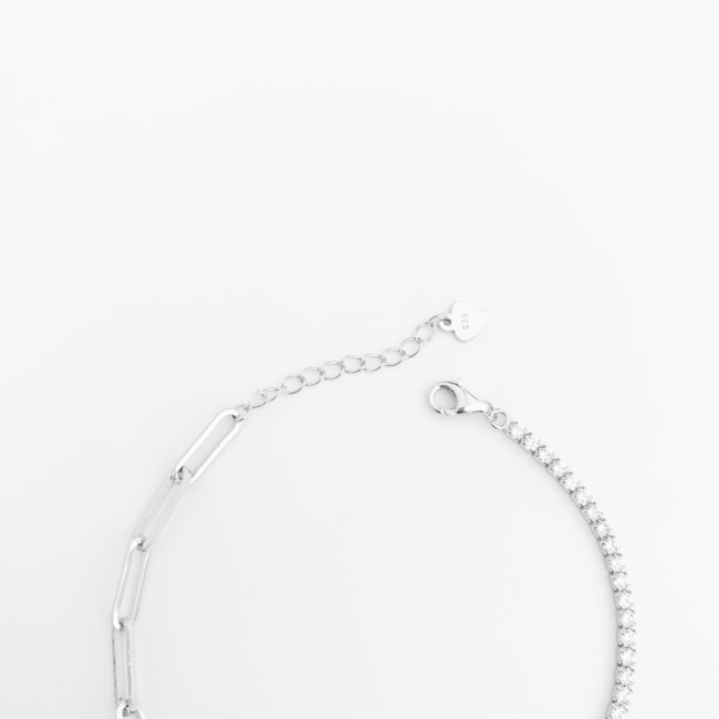 Pulseira Riveira com Zircônias e Elos - 17,5cm