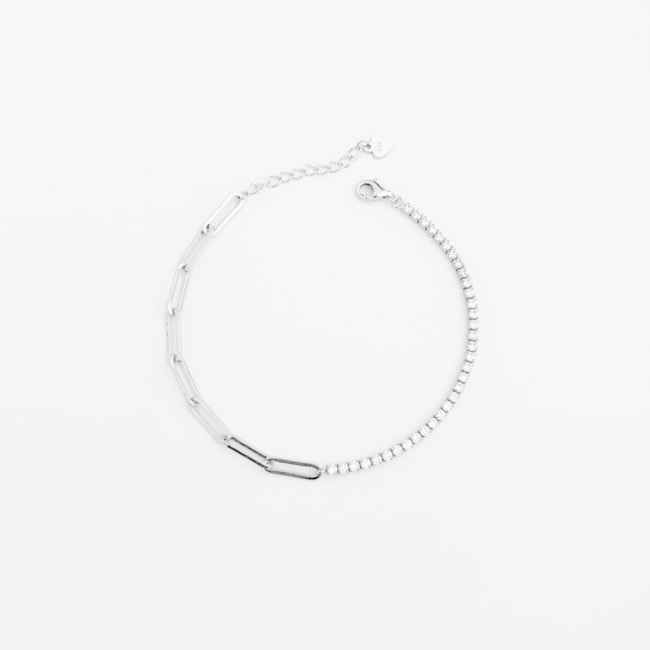 Pulseira Riveira com Zircônias e Elos - 17,5cm