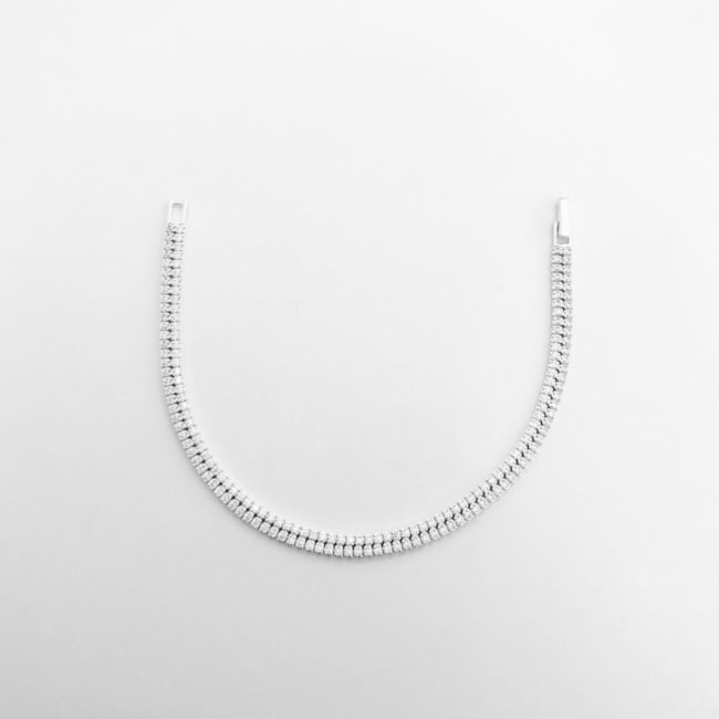 Pulseira Riveira Dupla com Zircônias Transparentes - 17,5cm