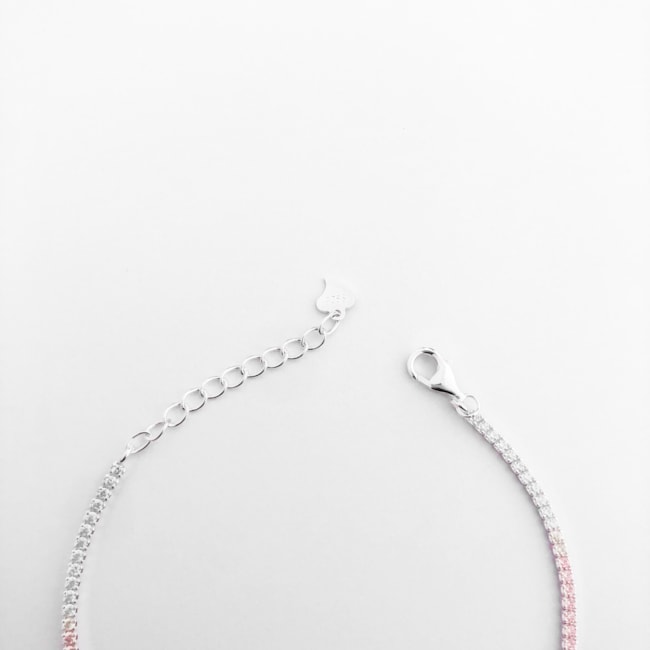 Pulseira Riveira Fina com Zircônias Rosas em Degradê - 17cm