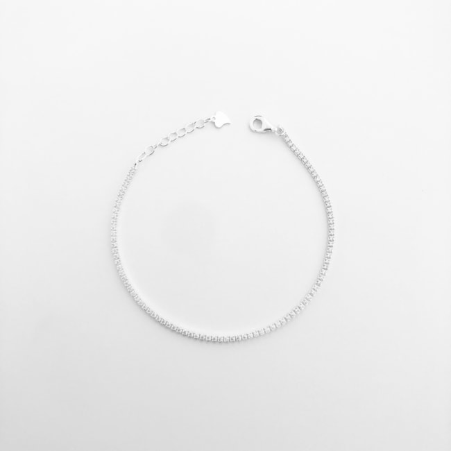 Pulseira Riveira Fina com Zircônias Transparente  - 15,5cm