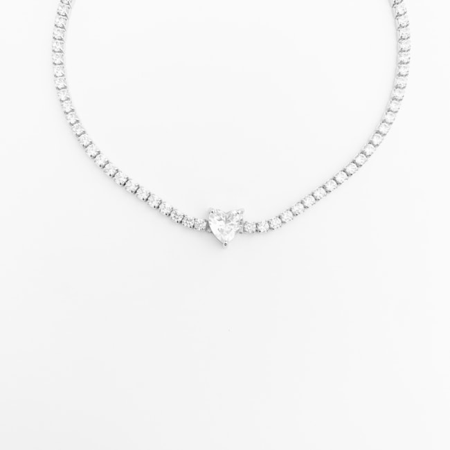 Pulseira Riviera com Coração Cravejada com Zircônia  - 16cm