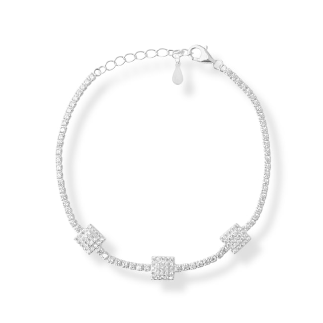 Pulseira Riviera com Três Quadrados Cravejada com Zircônia Cristal