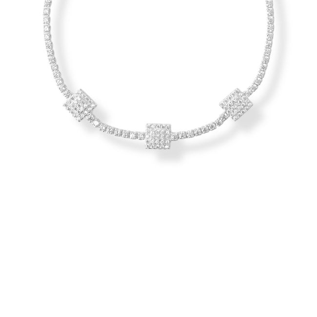 Pulseira Riviera com Três Quadrados Cravejada com Zircônia Cristal
