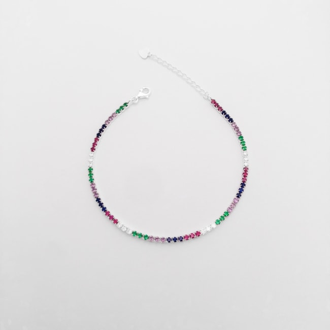 Pulseira Riviera com Zircônias Coloridas e Extensor
