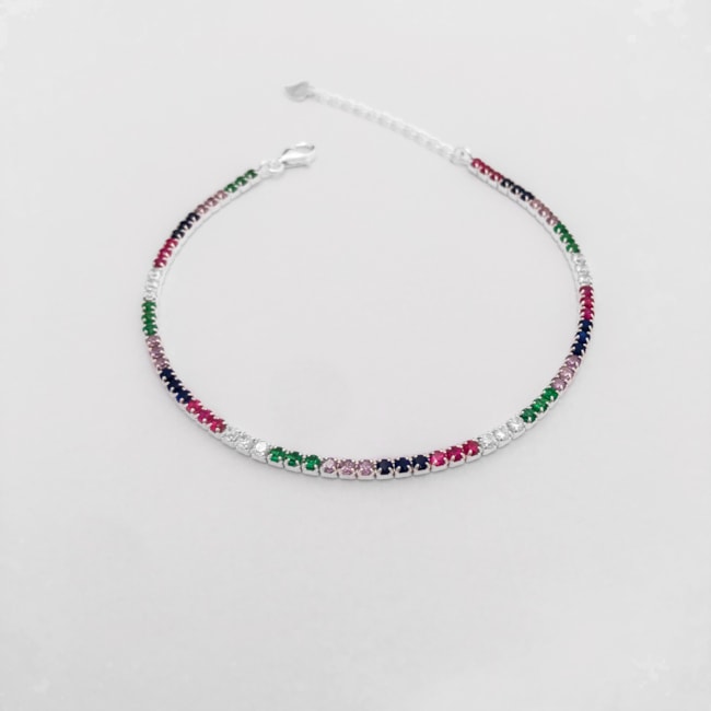 Pulseira Riviera com Zircônias Coloridas e Extensor