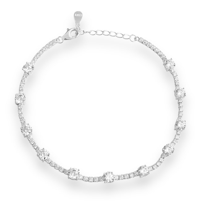 Pulseira Riviera Cravejada com Zircônia Cristal Redonda - 18cm