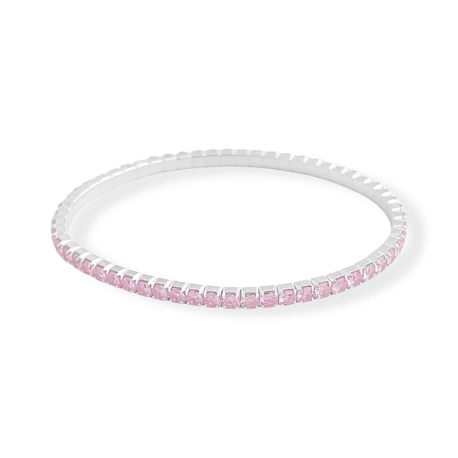 Pulseira Riviera Cravejada com Zircônia Rosa de Elástico - 16cm