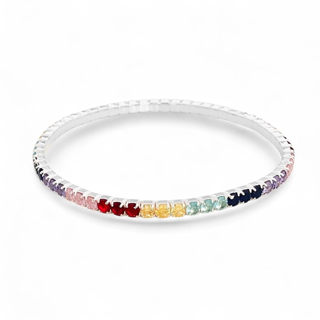 Pulseira Riviera Cravejada com Zircônias Coloridas de Elástico - 16cm