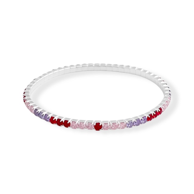 Pulseira Riviera Cravejada com Zircônias Coloridas de Elástico - 16cm