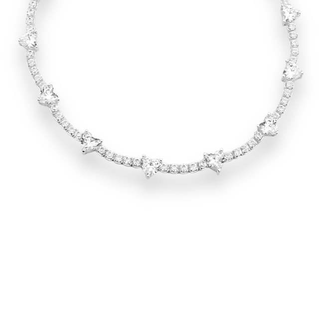 Pulseira Riviera de Coração com Zircônia Cristal - 16cm