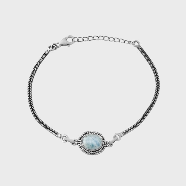 Pulseira Trabalhada com Pedra em Larimar - 18cm