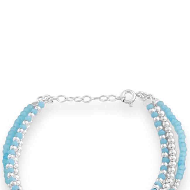 Pulseira Trabalhada com Pedrinhas Azul e Pérola - 16,5cm