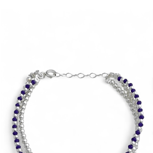 Pulseira Trabalhada com Pedrinhas Azul e Prata - 17cm
