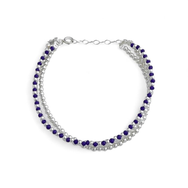 Pulseira Trabalhada com Pedrinhas Azul e Prata - 17cm 