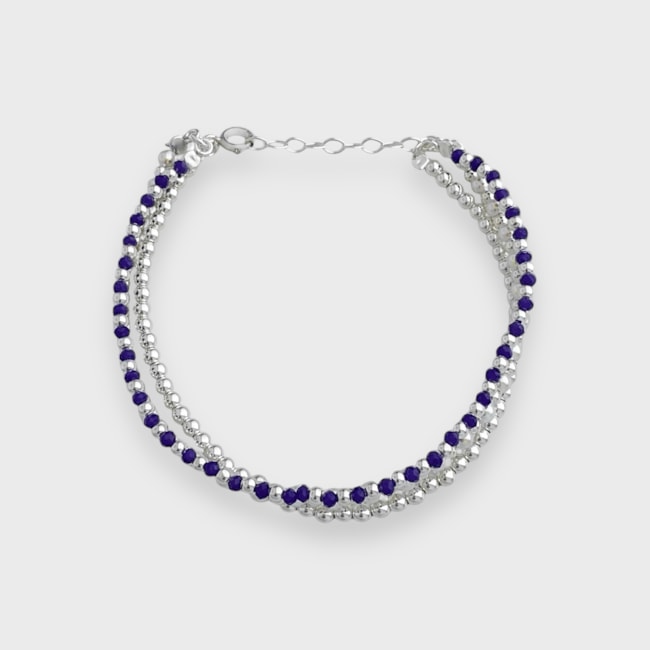 Pulseira Trabalhada com Pedrinhas Azul e Prata - 17cm 