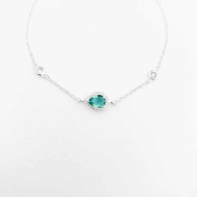 Pulseira trabalhada com Zircônias e Turmalina da Paraíba - 18cm