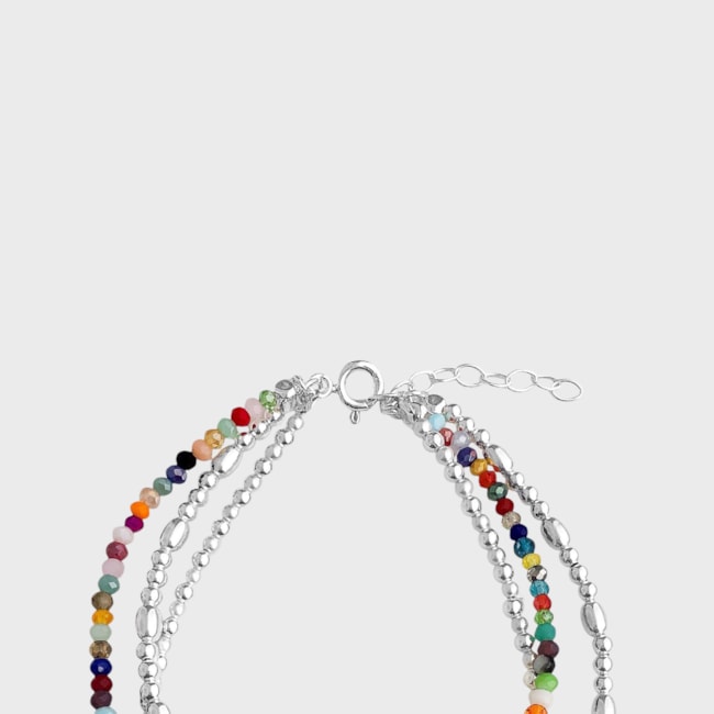 Pulseira Três Tiras com Cristais Flat Coloridas  - 17cm