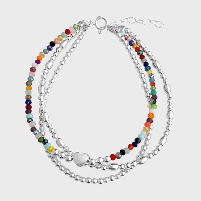 Pulseira Três Tiras com Cristais Flat Coloridas  - 17cm