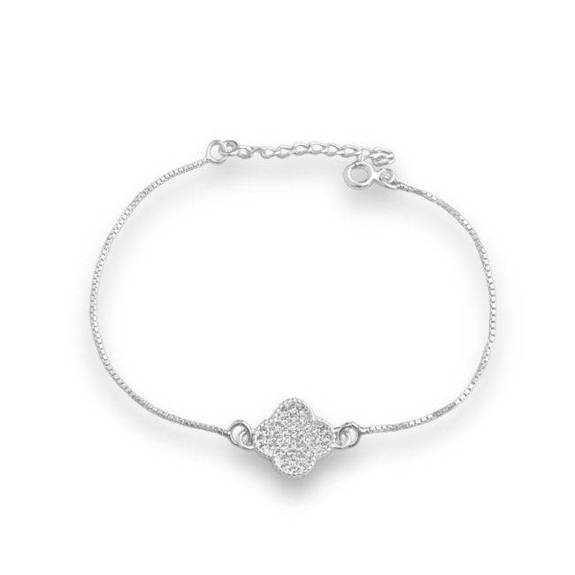 Pulseira Trevo Cravejada com Zircônias - 15,5cm