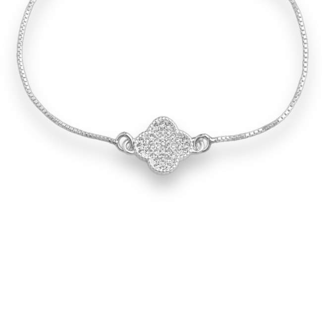 Pulseira Trevo Cravejada com Zircônias - 15,5cm