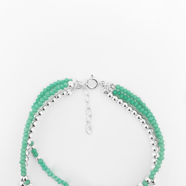 Pulseira Tripla com Bolinhas e Pedras com Olho Grego e Pérola - 18cm