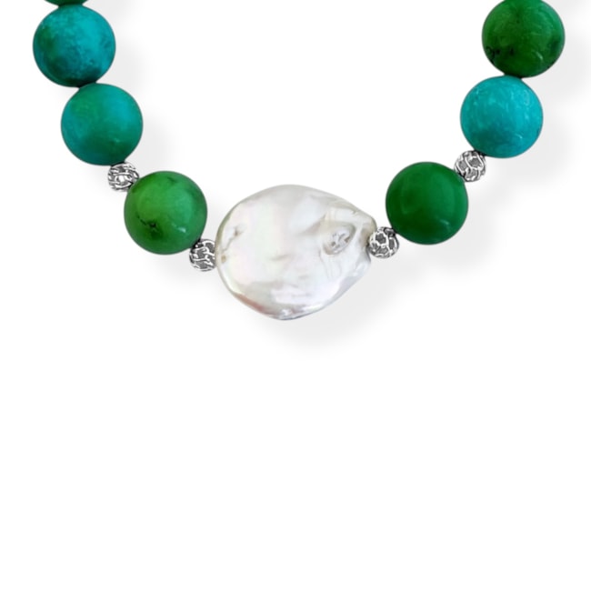Pulseira Turquesa Zian com Pérola Biwa  - 16cm