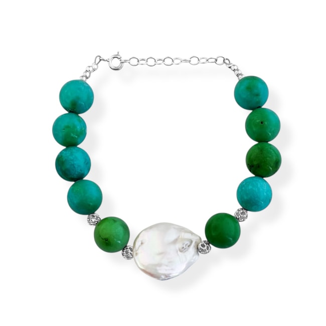 Pulseira Turquesa Zian com Pérola Biwa  - 16cm