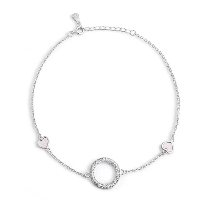 Tornozeleira com Círculo Vazado Cravejado de Zircônia Cristal e Coração liso - 22cm