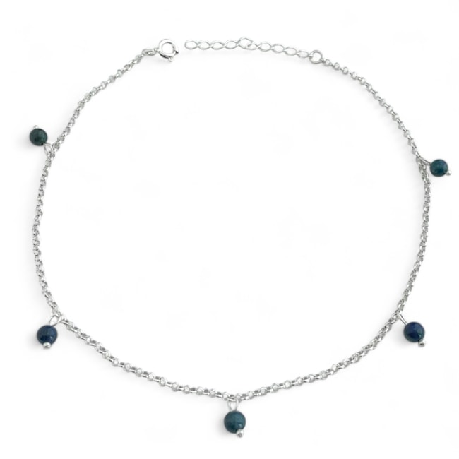 Tornozeleira com Pedras Ágata Azul Mesclada - 24cm 