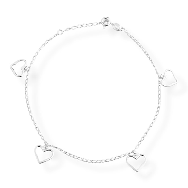 Tornozeleira com Pingentes de Coração Vazado - 23cm