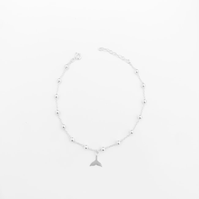 Tornozeleira de Bolinhas com Pingente de Cauda de Sereia – 23cm