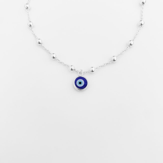 Tornozeleira de Bolinhas com Pingente de Olho Grego – 23cm