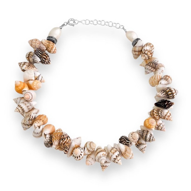 Tornozeleira de Búzio Mesclado com Pérola Amassada - 22cm