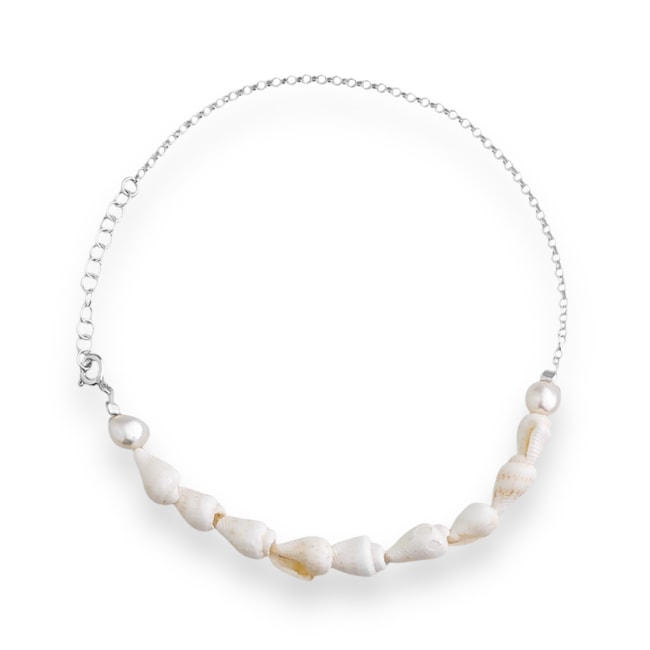 Tornozeleira de Búzios Caramujo e Pérola Murano - 22cm