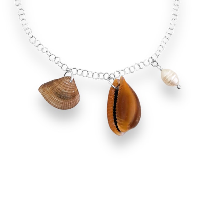 Tornozeleira de Concha Búzio Africano e Pérola Barroca - 22cm
