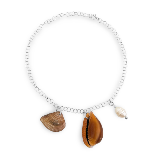 Tornozeleira de Concha Búzio Africano e Pérola Barroca - 22cm
