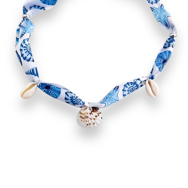 Tornozeleira de Fita Mar com Pingentes de Concha e Búzio Natural 
