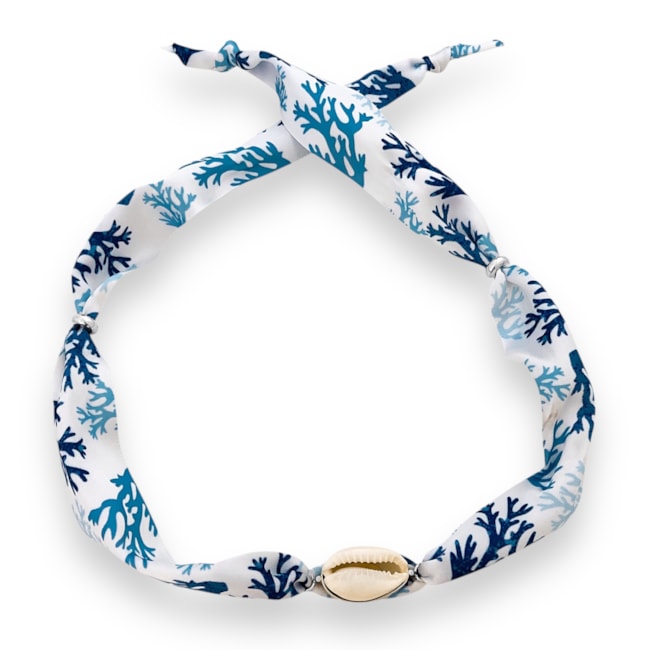 Tornozeleira de Fita Mar e Búzio Natural 