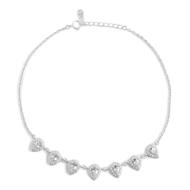 Tornozeleira de Gotas Cravejadas com Zircônia Cristal - 22cm