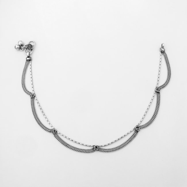 Tornozeleira Renda Dupla com Guizo - Prata Baixa - 27cm