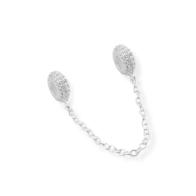 Trava para Berloque Branco com Corrente Cravejado de Zircônia Cristal 