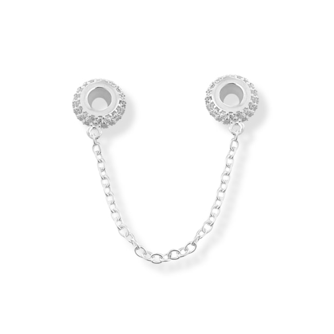 Trava para Berloque Branco com Corrente Cravejado de Zircônia Cristal 