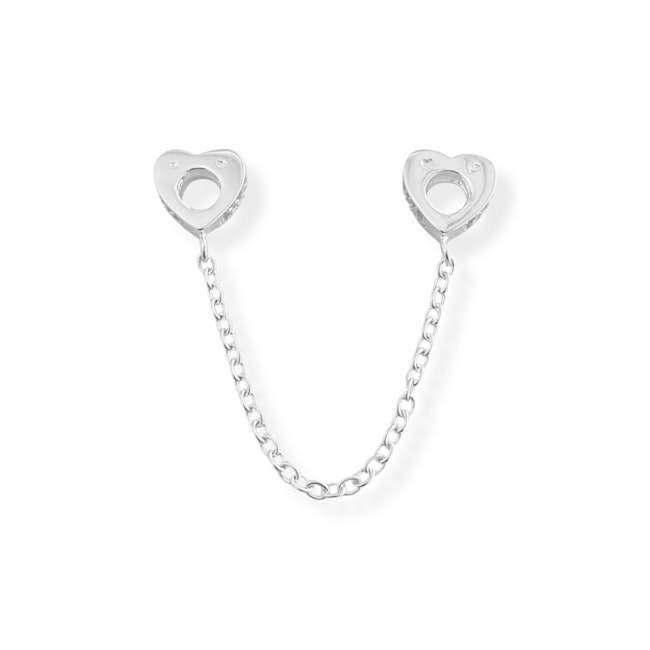 Trava para Berloque Branco de Coração com Corrente Cravejada de Zircônia Cristal - 6,5cm