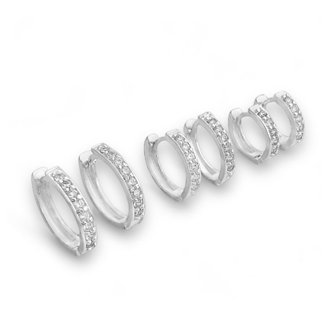 Trio de Argolas Cravejadas com Zircônia