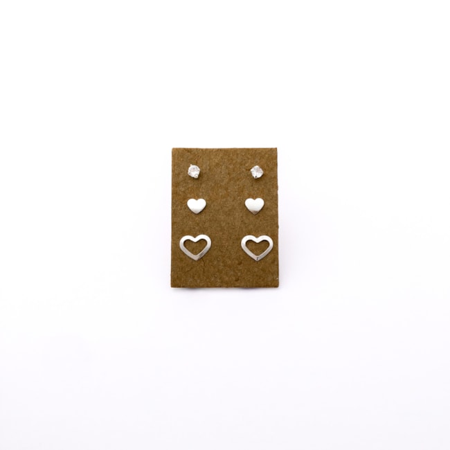 Trio de Brincos com Coração - 2MM, 5MM e 8MM